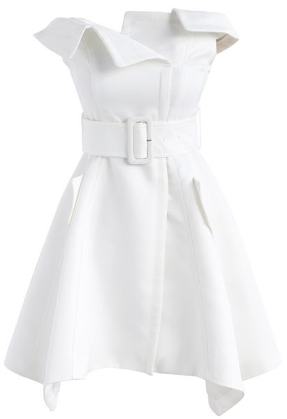Asymmetric Beauty Off-Shoulder Dress in White 