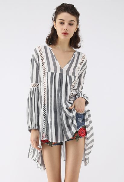 Ravishing Stripes Flow My Way V-neck Tunic in Black