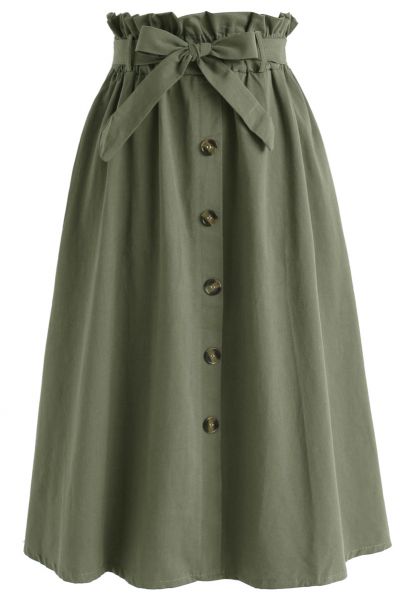 Truly Essential A-Line Midi Skirt in Army Green
