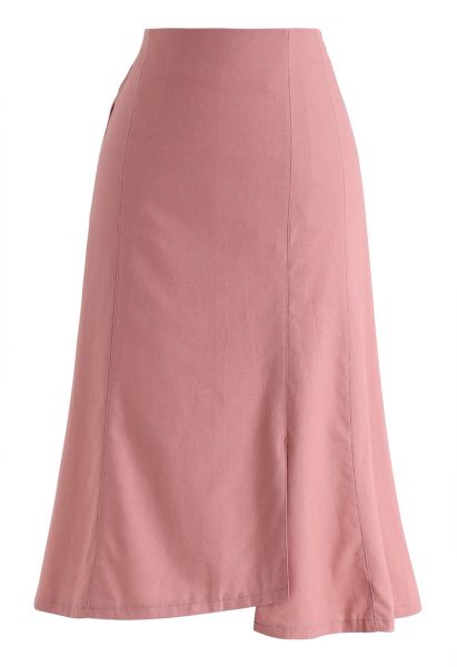 Asymmetric Hem Pencil Skirt in Pink