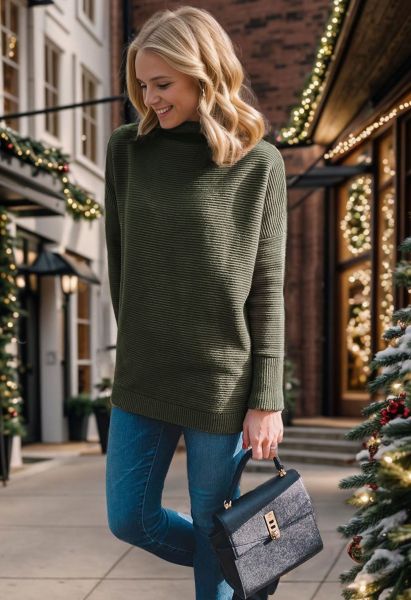 Cozy Ribbed Turtleneck Sweater in Army Green