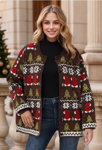 Adorable Christmas Oversized Knit Cardigan in Brown