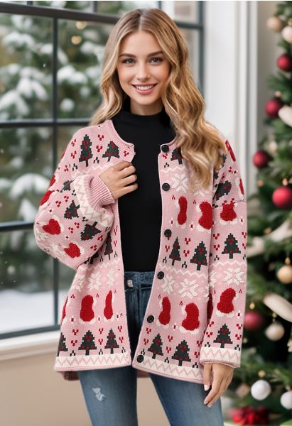 Adorable Christmas Oversized Knit Cardigan in Pink