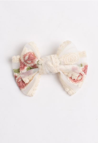 Embroidery Mesh Medium Bow Barrette