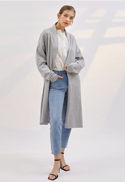 Shawl Collar Loose Longline Cardigan in Grey