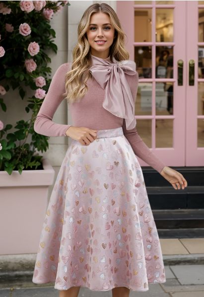 Sweet Love Glittering Jacquard Flare Midi Skirt