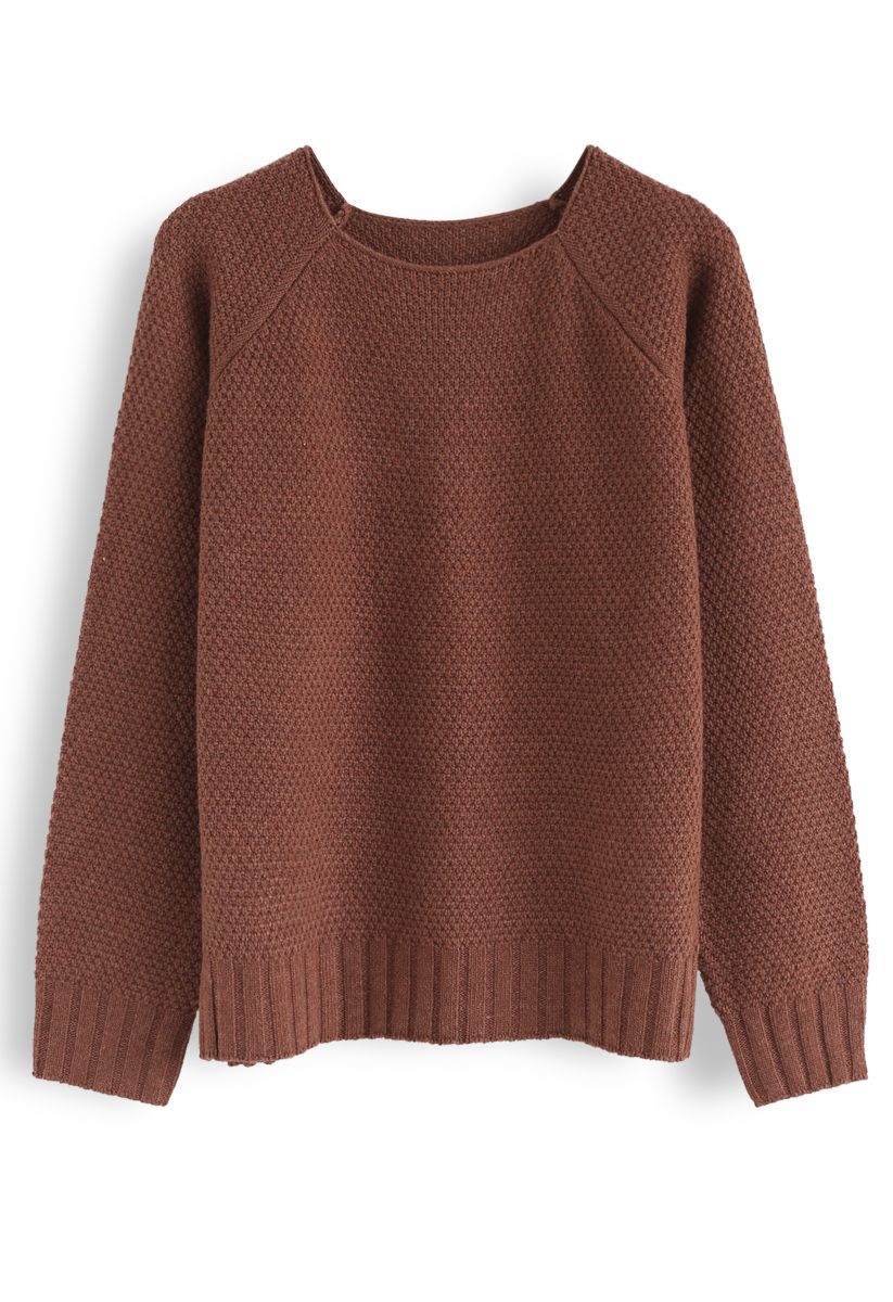 Waffle Knit Sweater in Brown
