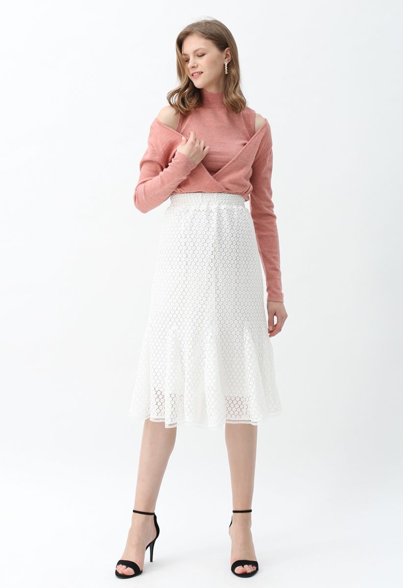 Fake Two-Piece Mock Neck Wrap Knit Top in Pink