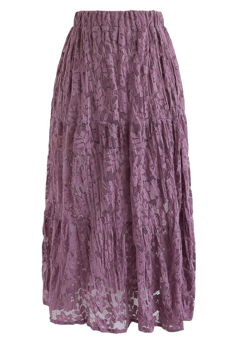 Full Lace Midi Skirt in Violet - Retro, Indie and Unique Fashion
