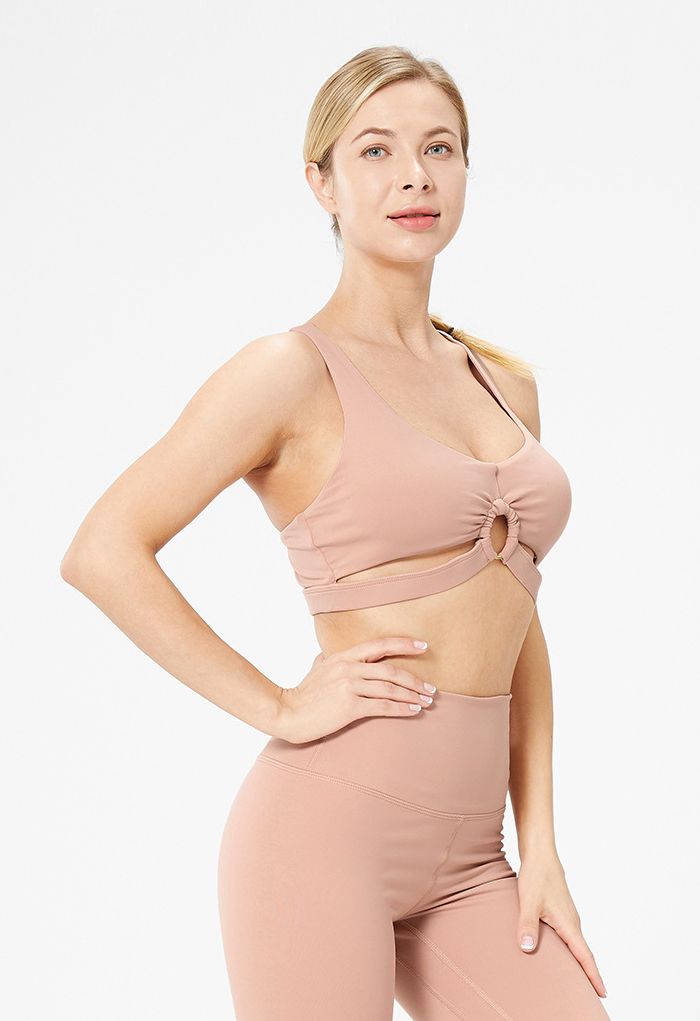 O-Ring Cross Back Low-Impact Sports Bra in Pink