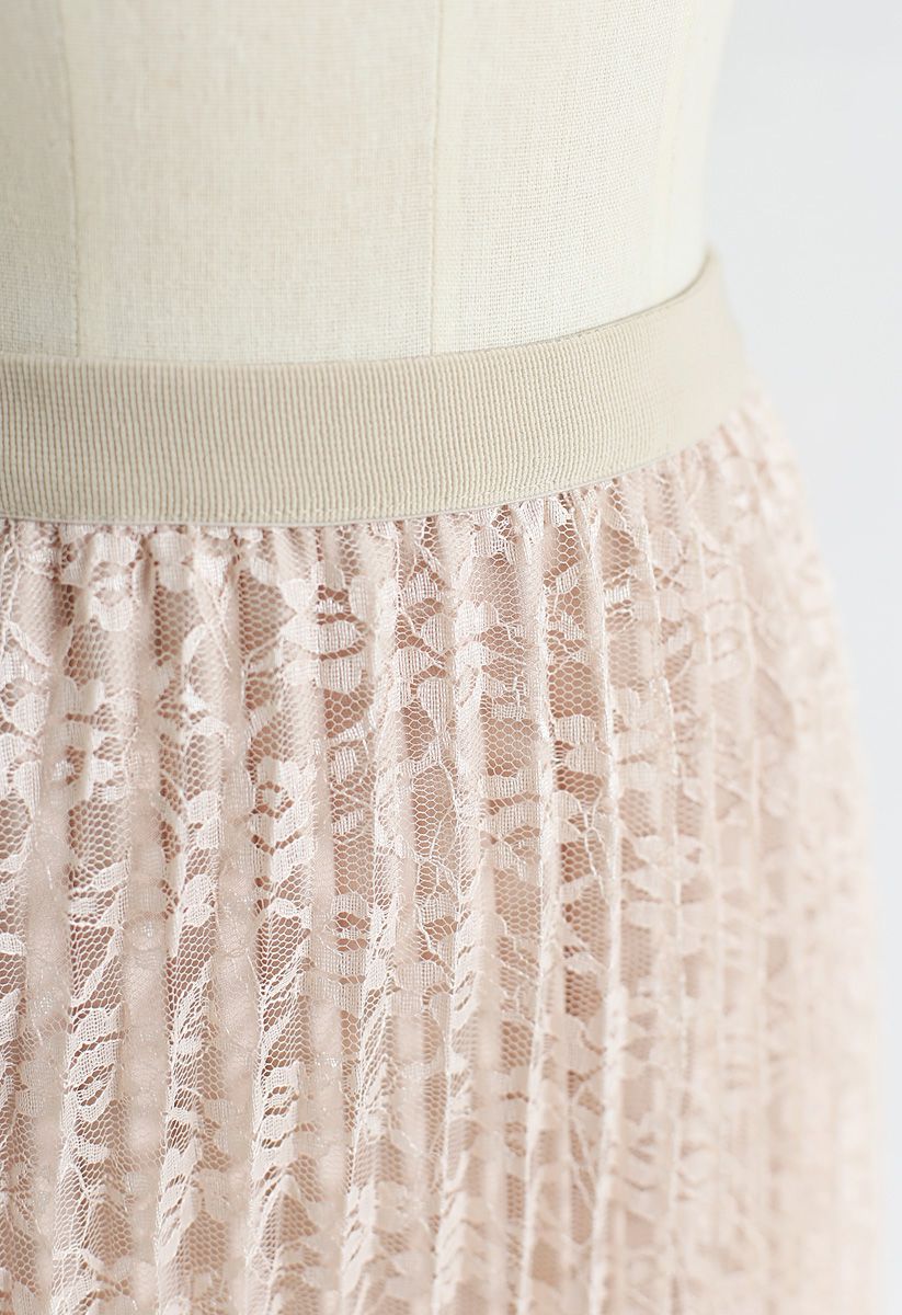 Reversible Floral Mesh Pleated Midi Skirt in Cream