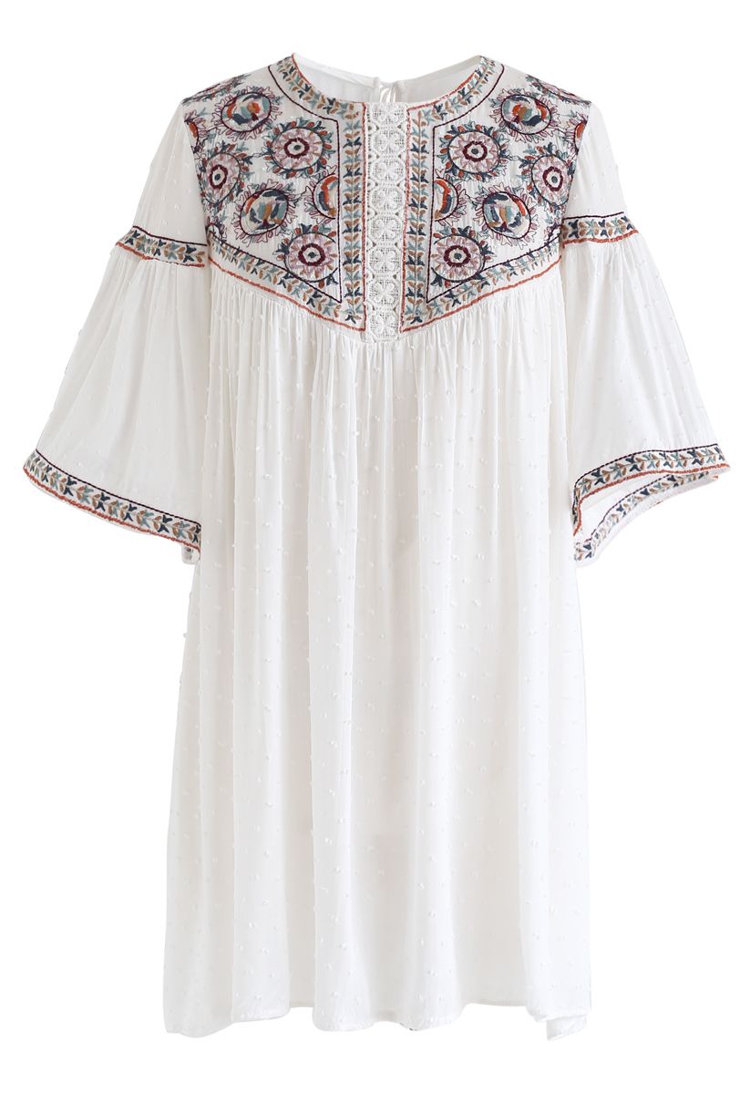 Flock Dots Boho Embroidered Tunic