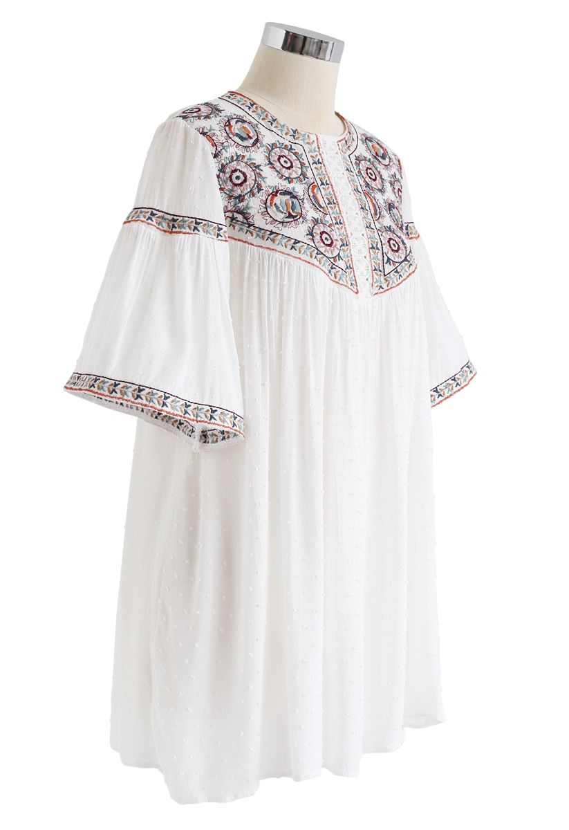 Flock Dots Boho Embroidered Tunic