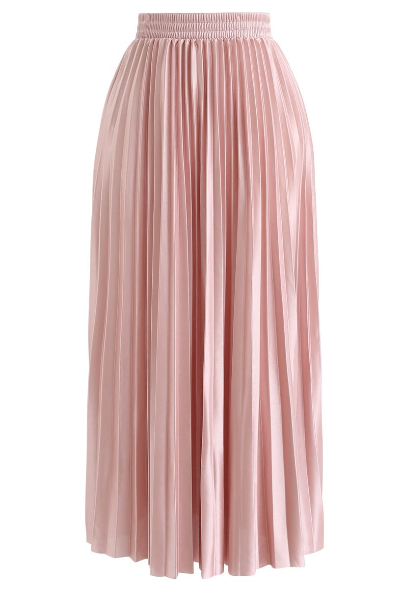 Full Pleated Midi Skirt in Peach