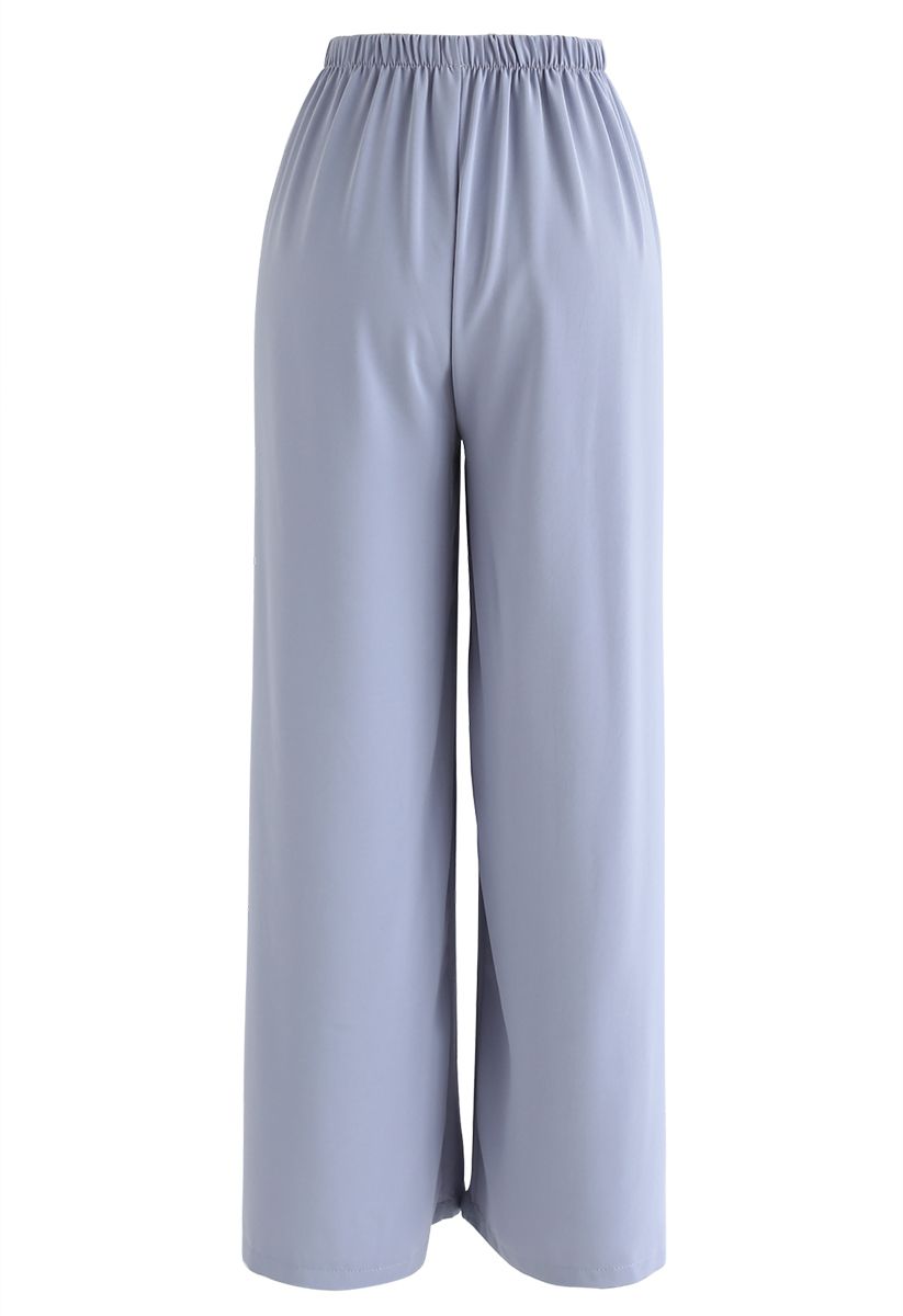 Sleek Wide-Leg Buttoned Crop Pants in Baby Blue