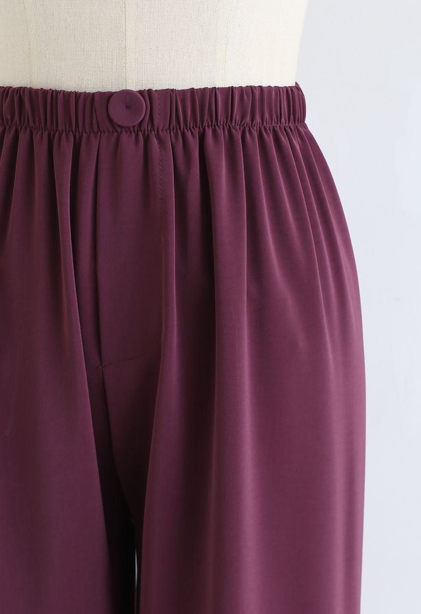 Sleek Wide-Leg Buttoned Crop Pants in Berry