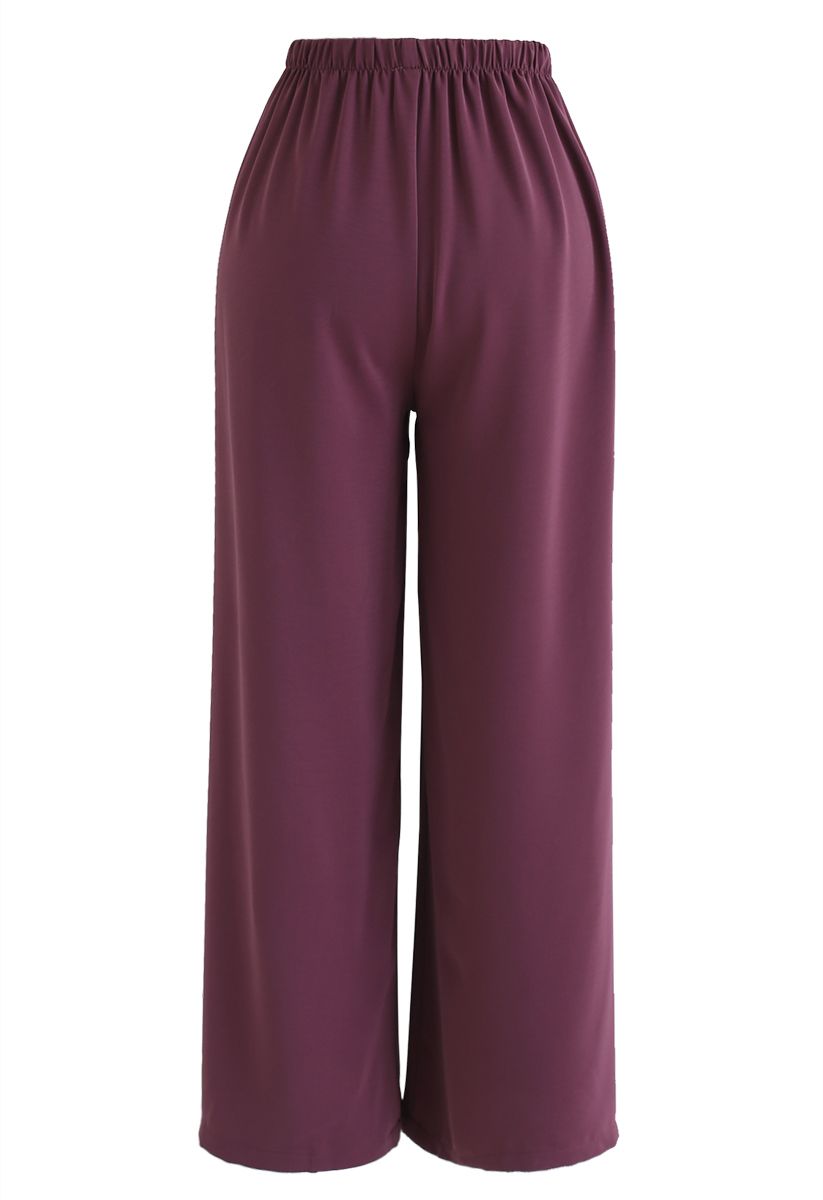 Sleek Wide-Leg Buttoned Crop Pants in Berry