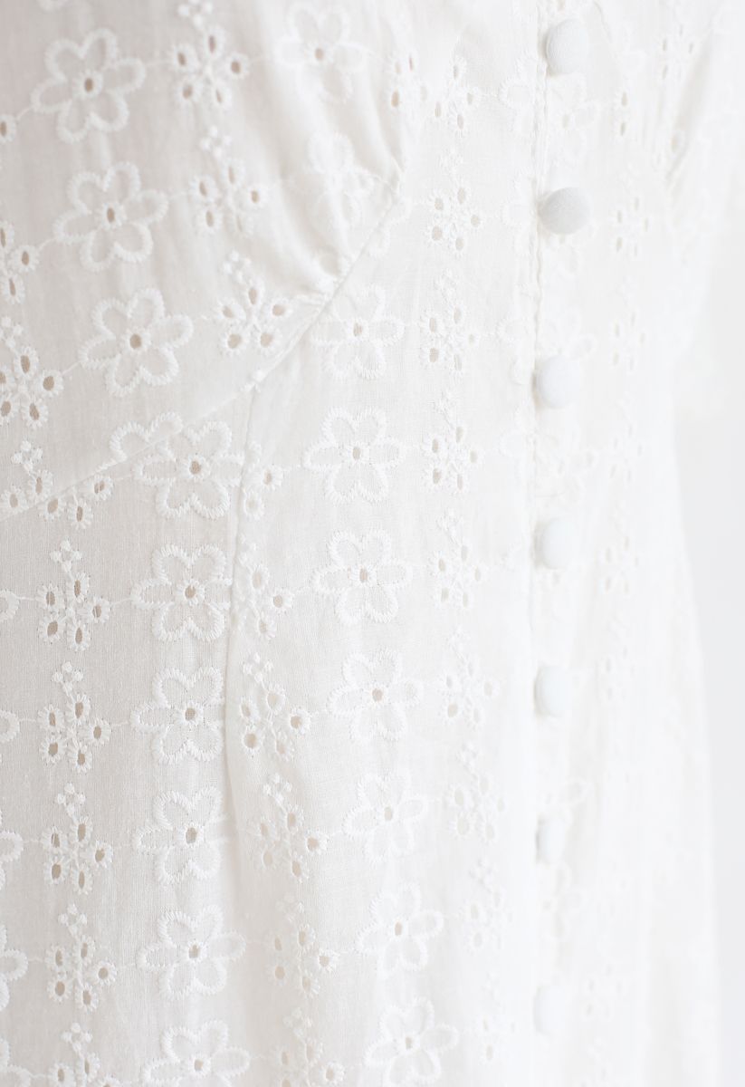 Eyelet Embroidery Button Down Dress in White