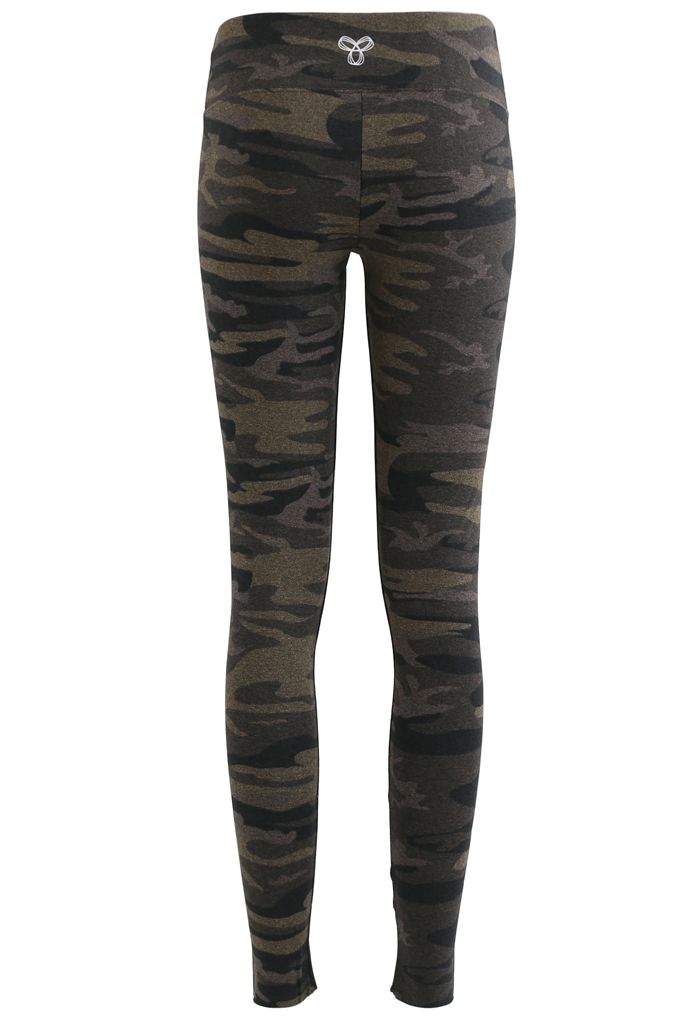 Camouflage High-Rise Fitted Ankle-Length Leggings in Taupe