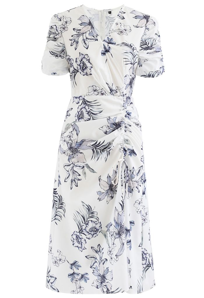 Glamorous Floral Print Drawstring Midi Dress 