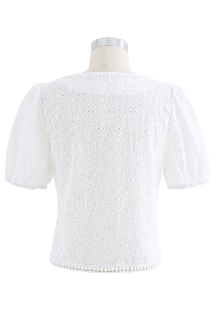 Square Neck Button Down Embroidered Crop Top