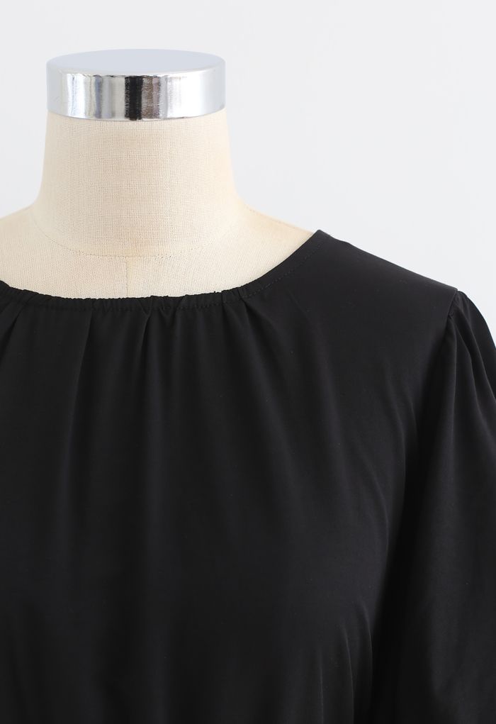 Button Back Bowknot Crop Top in Black