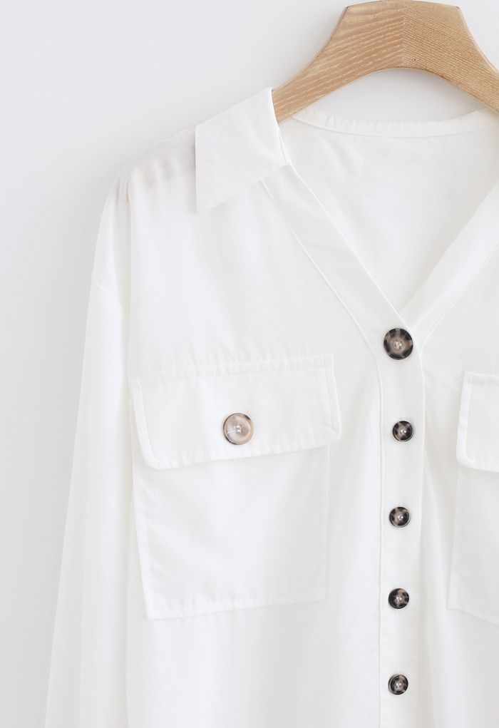 Flap Pockets Button Down Shirt in White