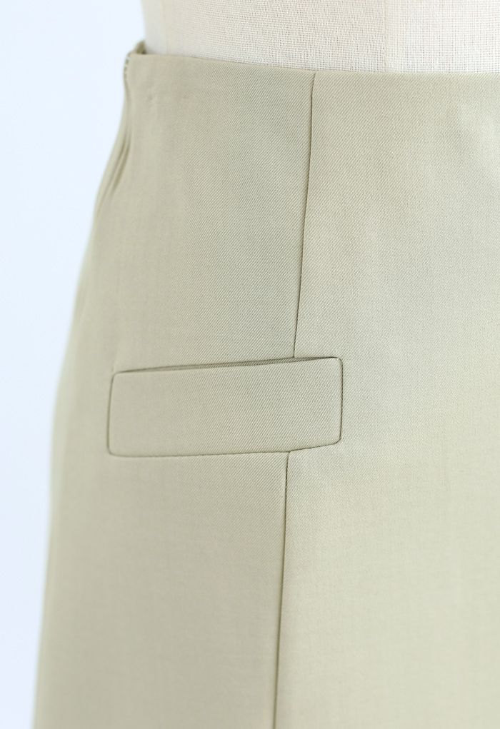 Pocket Embellishment Bud Skirt in Moss Green