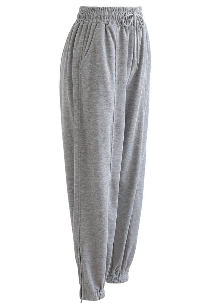 Drawstring Tapered Joggers in Grey