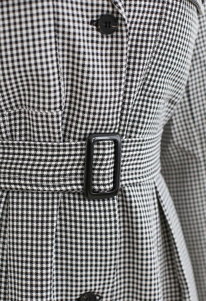 Button Down Houndstooth Belted Coat in Black