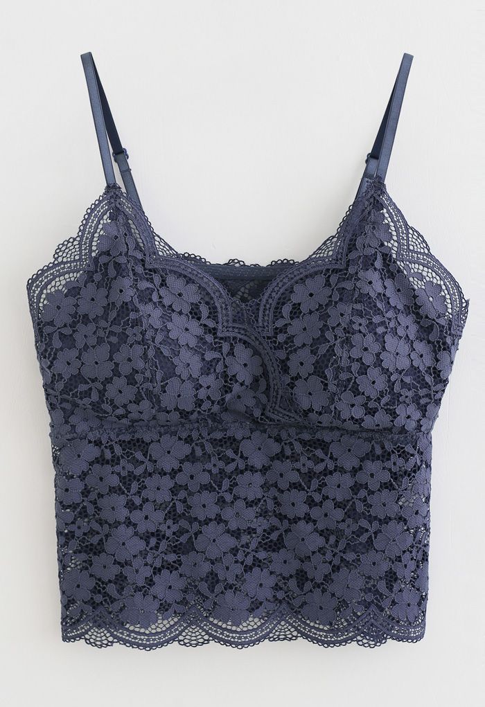 Lace Crop Tank Top in Navy