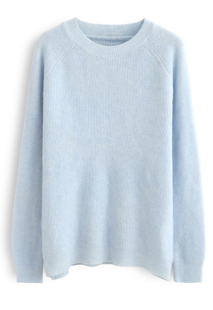 Basic Soft Touch Oversized Knit Sweater in Blue