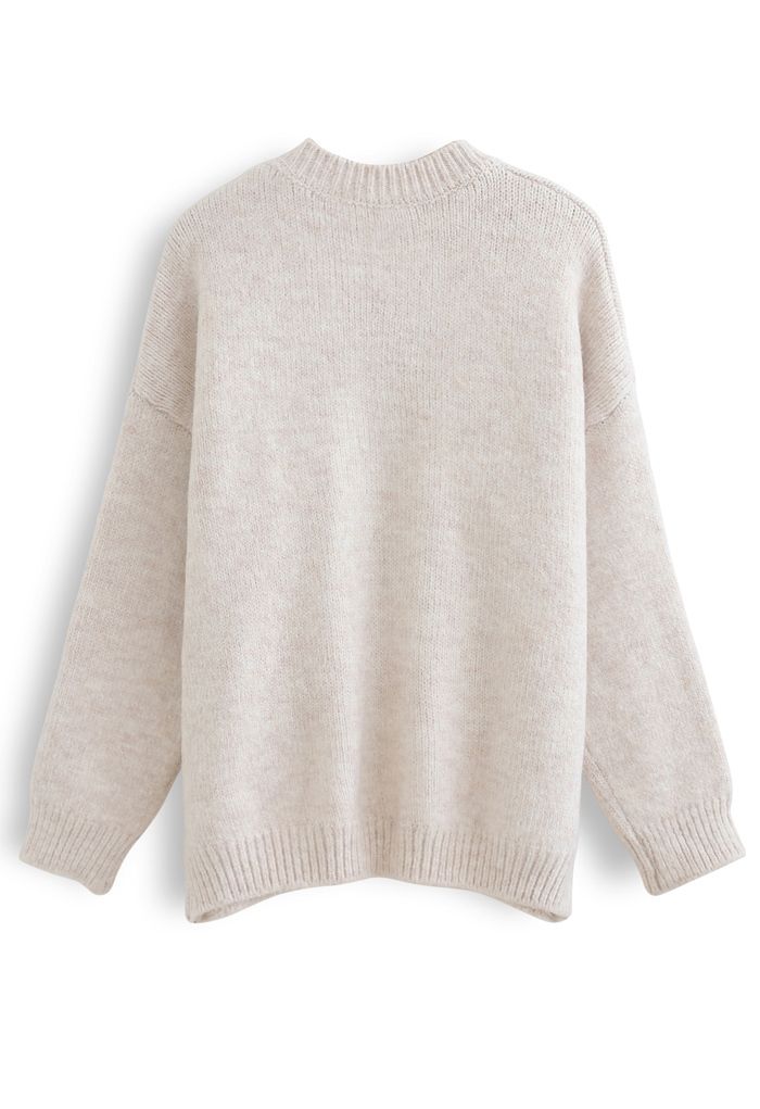 Crew Neck Floral Embroidered Knit Sweater in Ivory