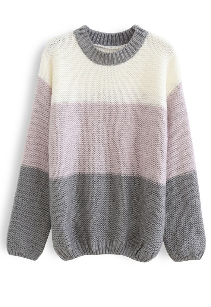 Block Striped Oversize Knit Sweater in Grey