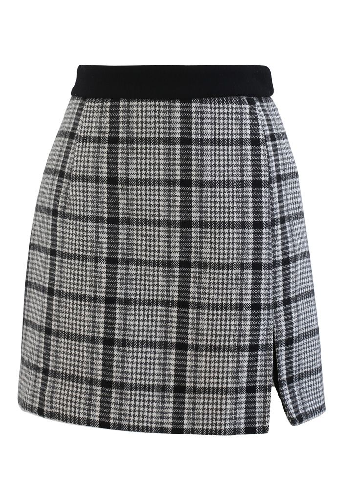 Plaid Wool-Blend Coat and Bud Mini Skirt Set