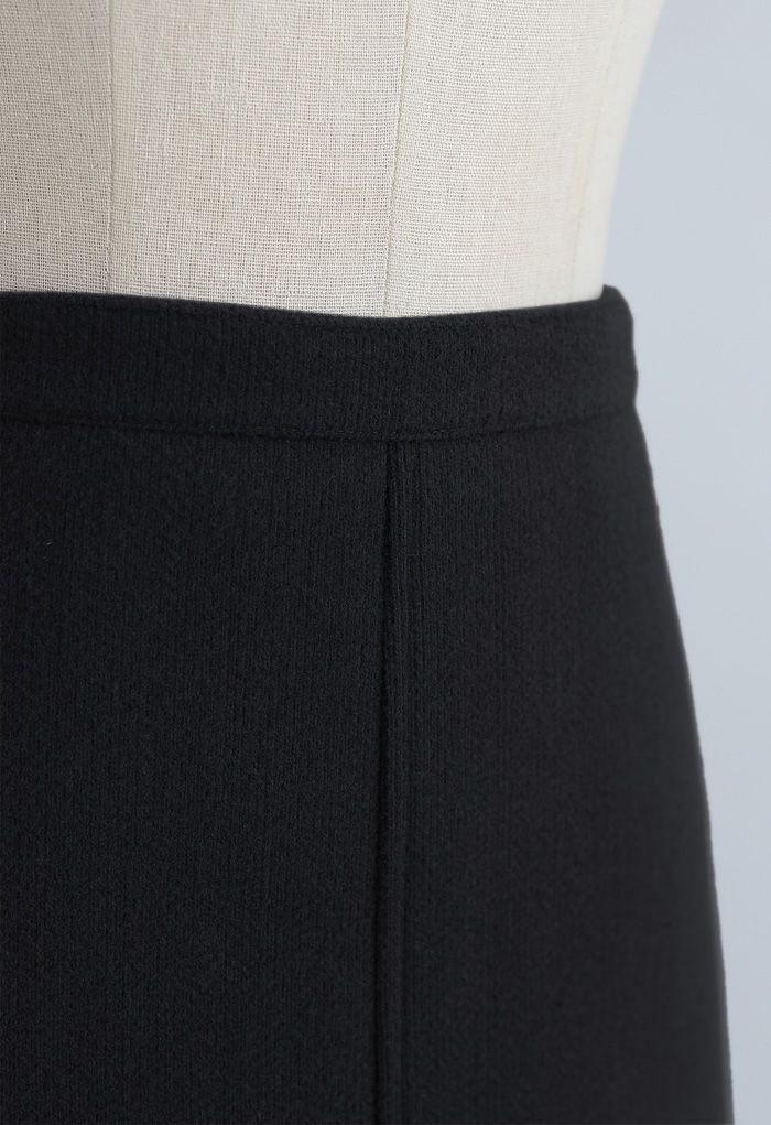 Split Fuzzy Rib Skirt in Black