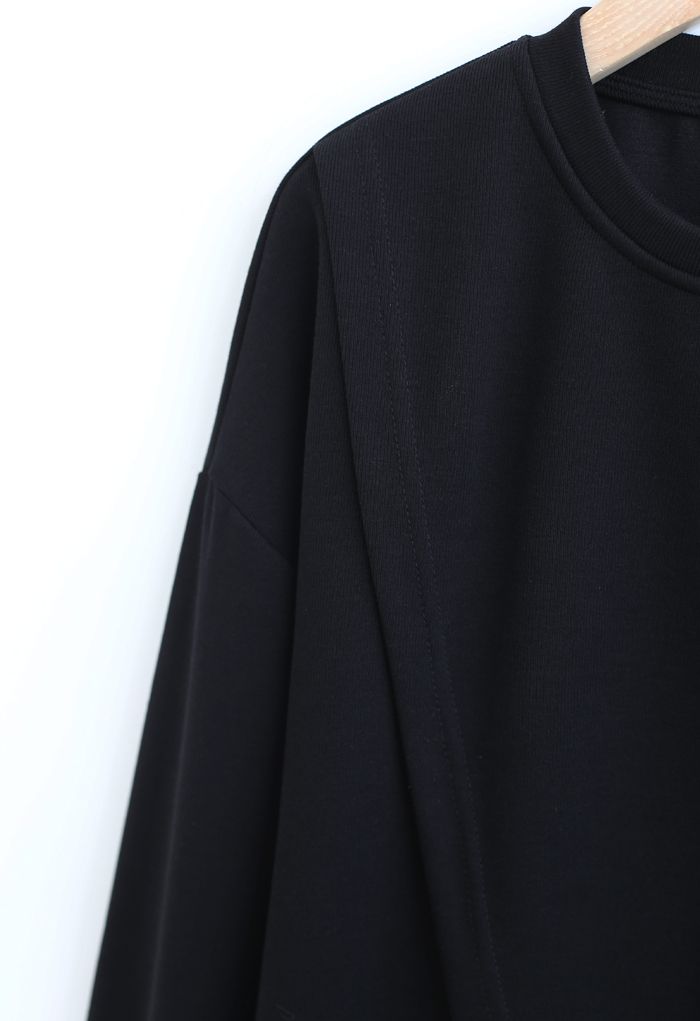 Cross Flap Front Oversized Sweatshirt in Black