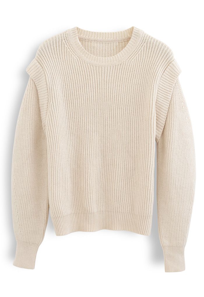 Soft Hue Round Neck Rib Knit Sweater in Cream