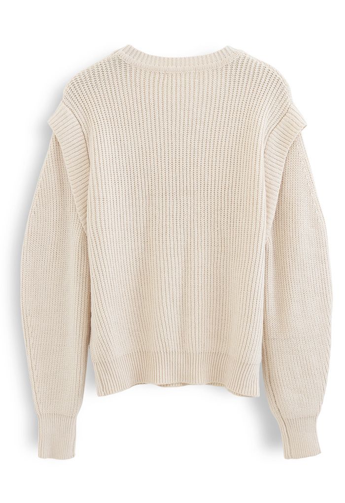 Soft Hue Round Neck Rib Knit Sweater in Cream