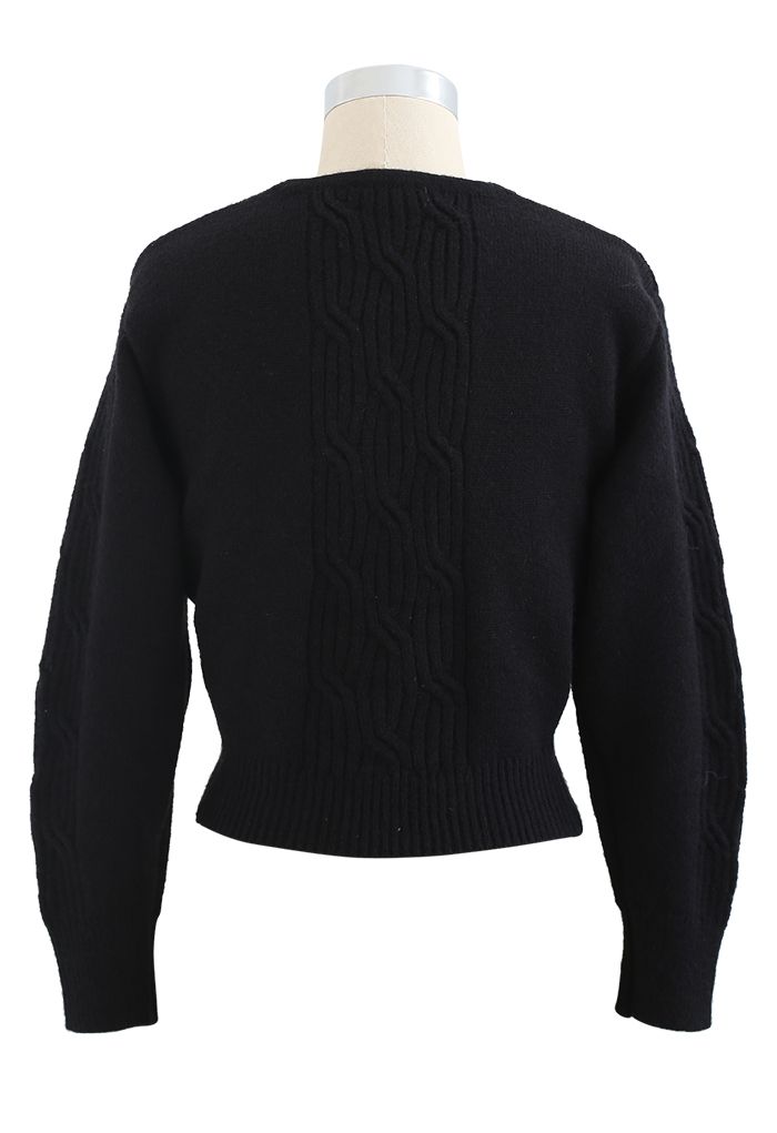 Crisscross Crop Ribbed Knit Sweater in Black
