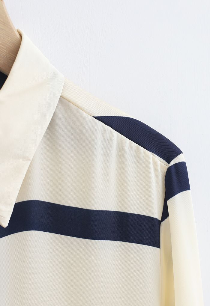 Mixed Stripe Hi-Lo Hem Shirt in Cream