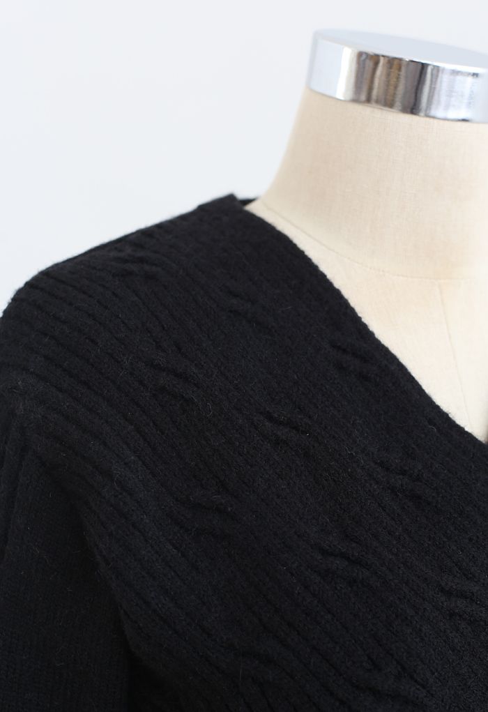 Crisscross Crop Ribbed Knit Sweater in Black