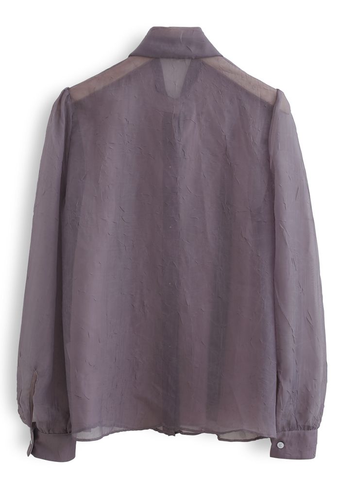 Sheer Bowknot Button Down Shirt in Purple