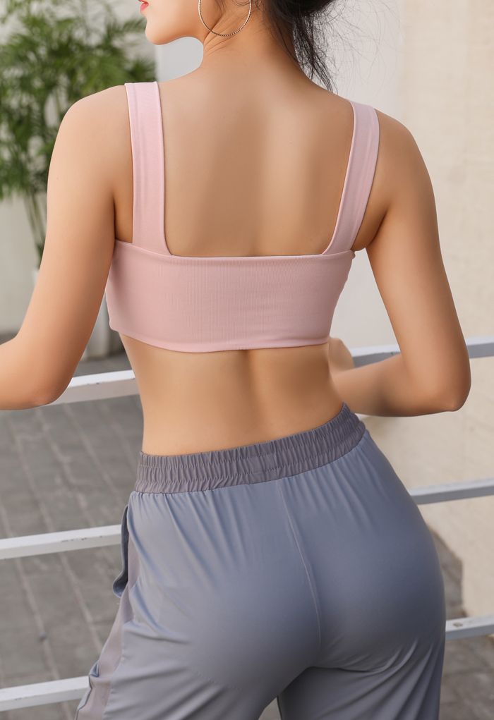 Seamed Low-Impact Cami Sports Bra in Nude Pink