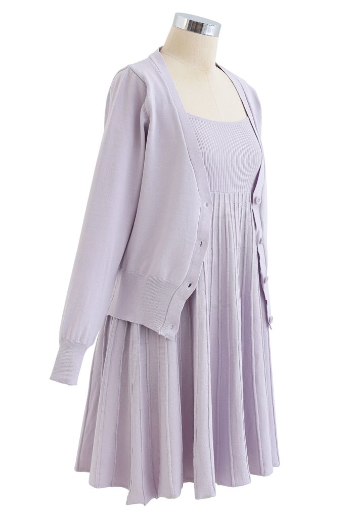 Knit Cardigan and Cami Dress Set in Lavender