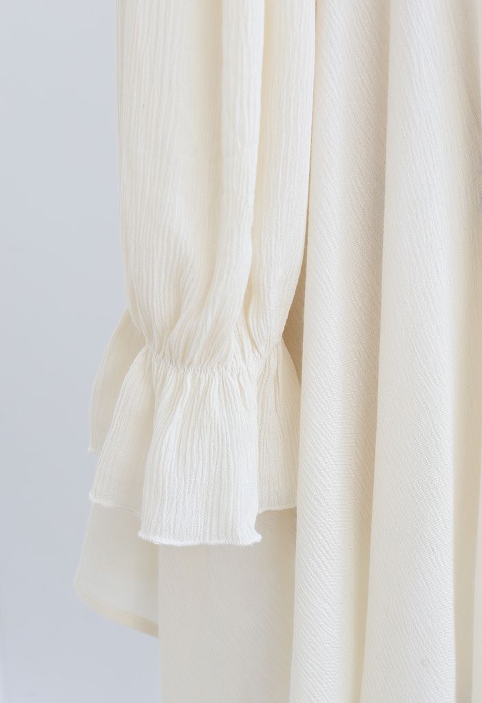 Square Neck Buttoned Asymmetric Mini Dress in Ivory