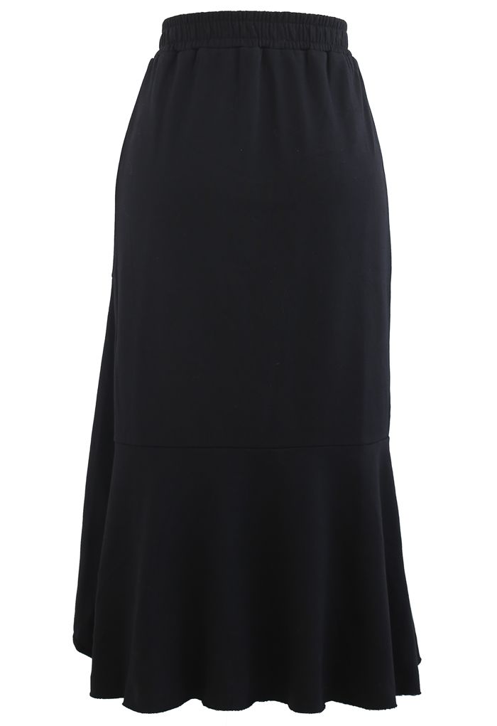 Asymmetric Frilling Sweat Skirt in Black
