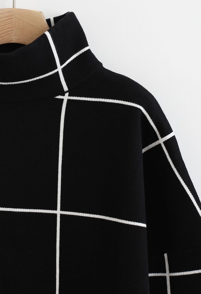 Grid Turtleneck Sweater in Black
