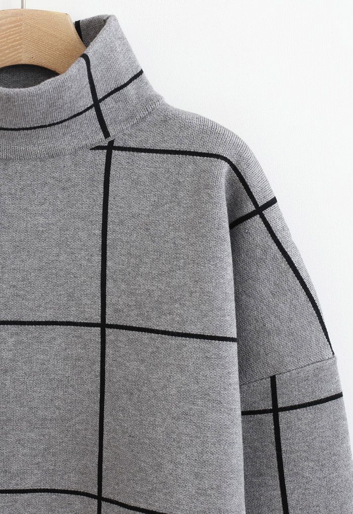 Grid Turtleneck Sweater in Grey