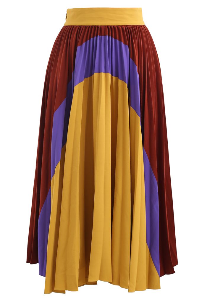 Passionate Color Blocked Pleated Midi Skirt